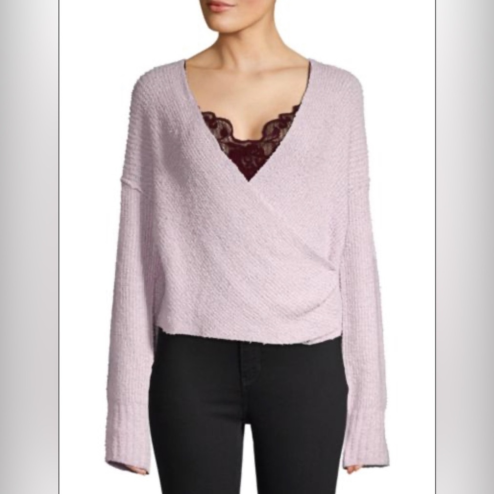 Free People Lavender Crop Sensual Wrap Long Sleeve Sweater